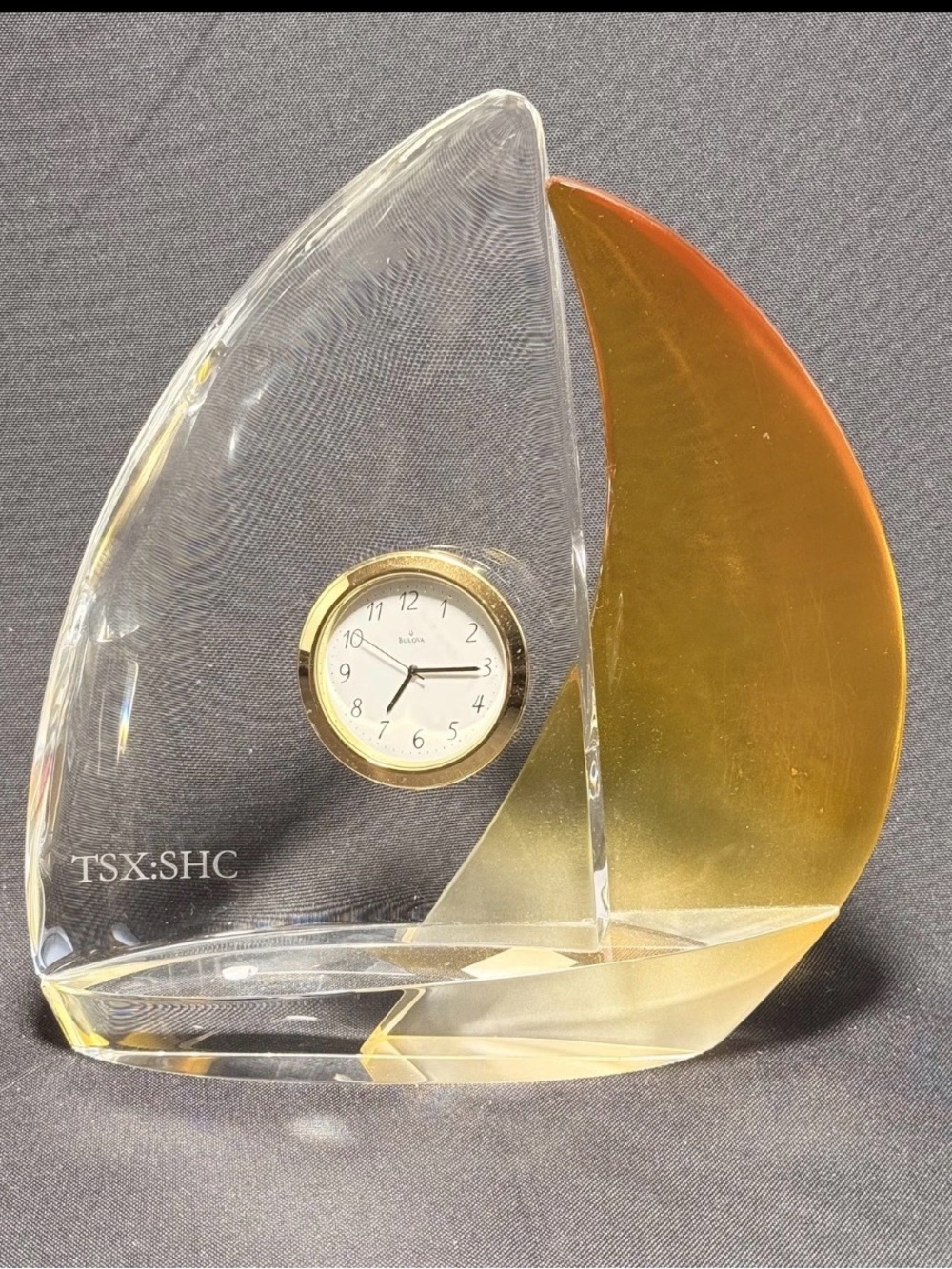 Hoya Bulova Sailboat Desk Clock TSX SHC Amber Crystal Nautical Decor